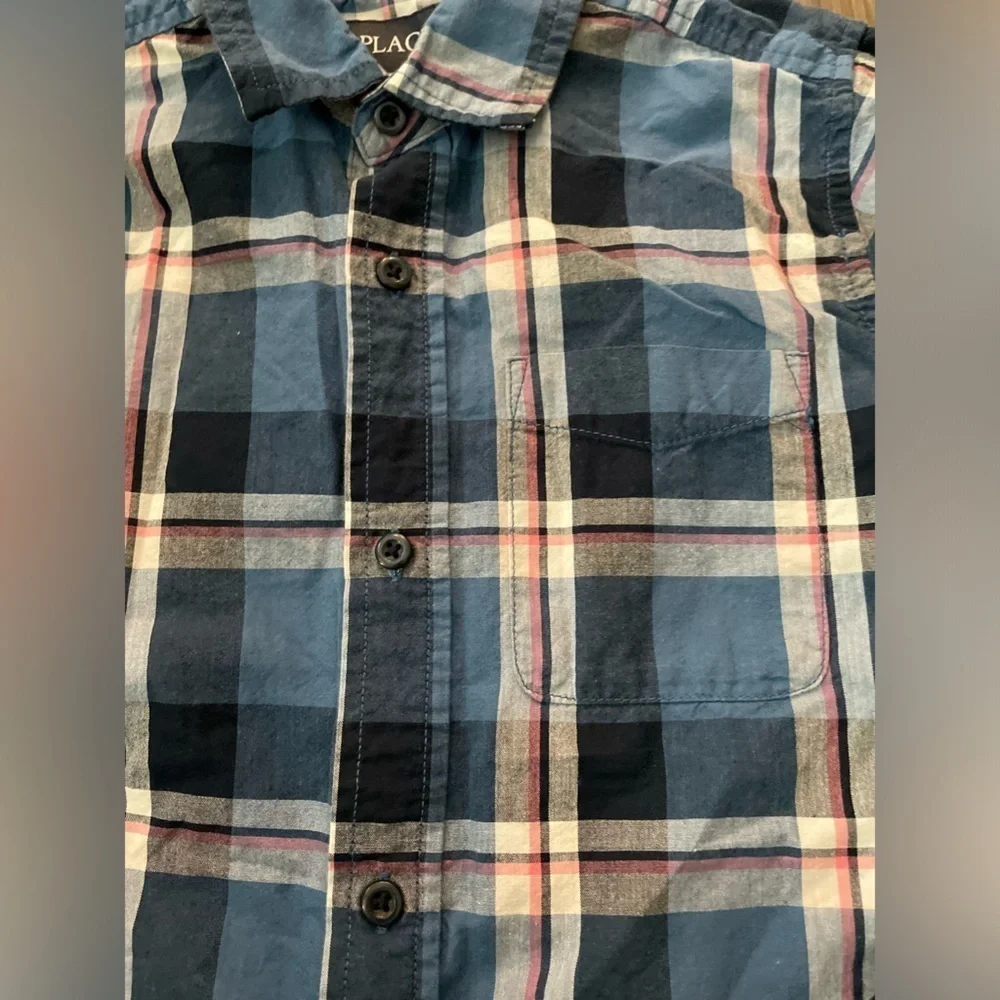 The Children's Place Blue and Pink Plaid Button Down Shirt size L 10/12